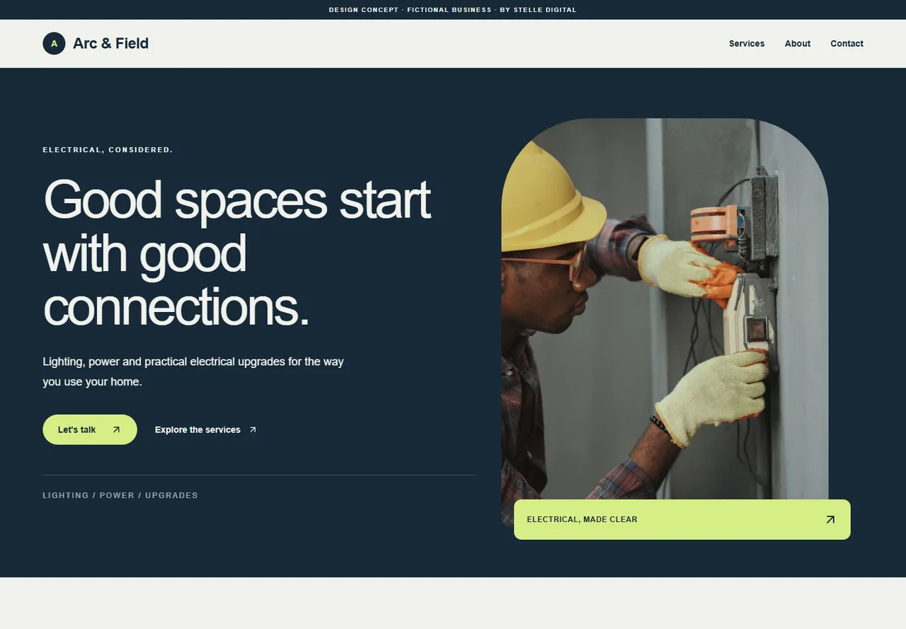 Arc & Field electricians website design