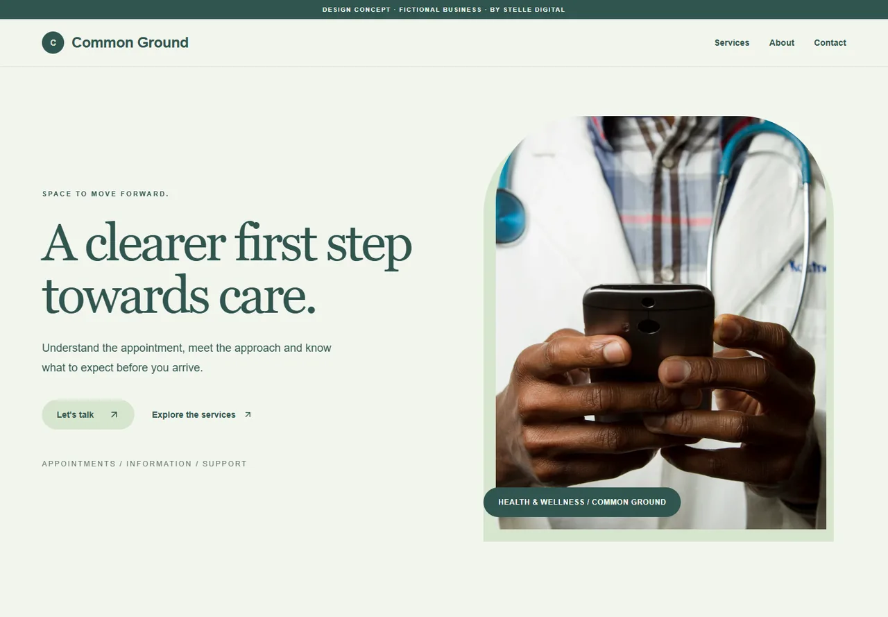 Common Ground allied health practices website design
